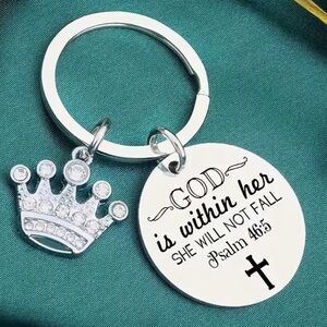 Inspirational Bible Verse Psalm 46:5 Keychain with Crown Charm
